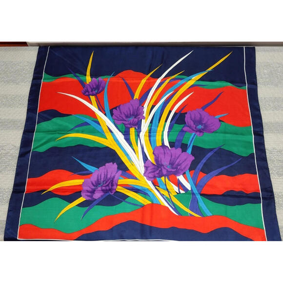 Accessories - Vintage Fine Silk Square Scarf High End Stunning Colors Purple Floral DESIGN